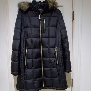 Liz Claiborne Long Black Hooded Puffer Coat